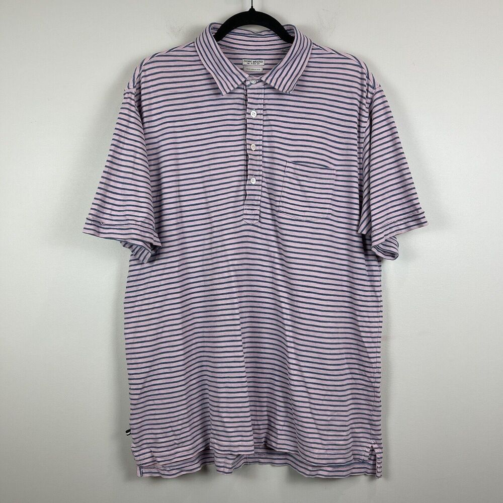 Oobe Brand Mens Polo Shirt Large Pink Blue‎ Striped Golf Business Casual Preppy